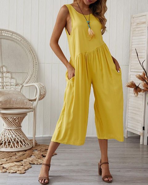 

women's jumpsuits & rompers 2021 spring and summer solid color vest jumpsuit european american commuter chiffon nine points bodysuit, Black;white