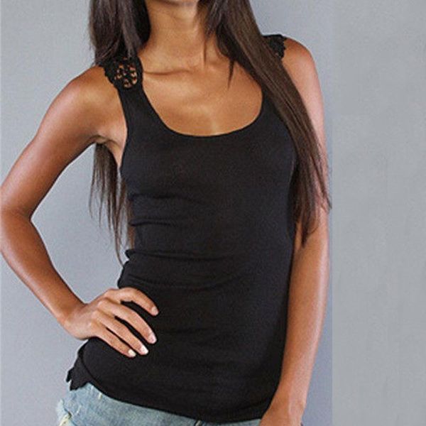 

women's tanks & camis women solid tank o-neck sleeveless lace casual cropped summer 2021 tees girls soft loose tee female, White