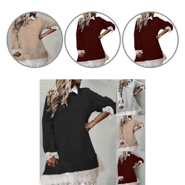 

women's hoodies & sweatshirts long sleeve side pockets lace hem shirt collar casual sweatshirt ladies clothing, Black