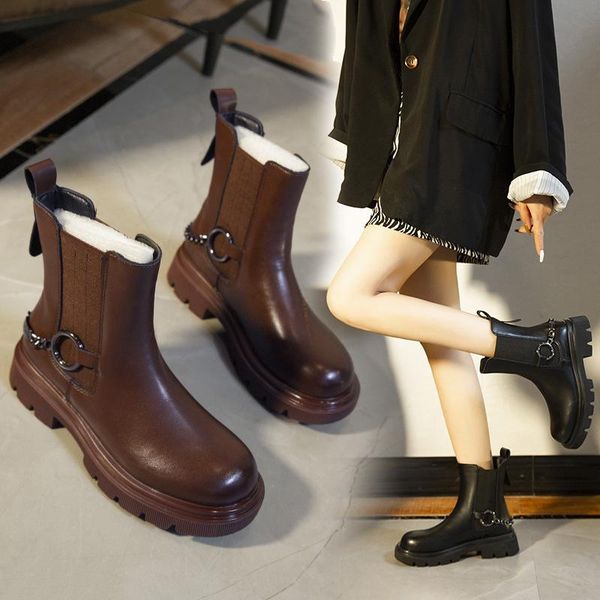 

boots women's autumn and winter 2021 short thick-soled chain knight booties woman, Black