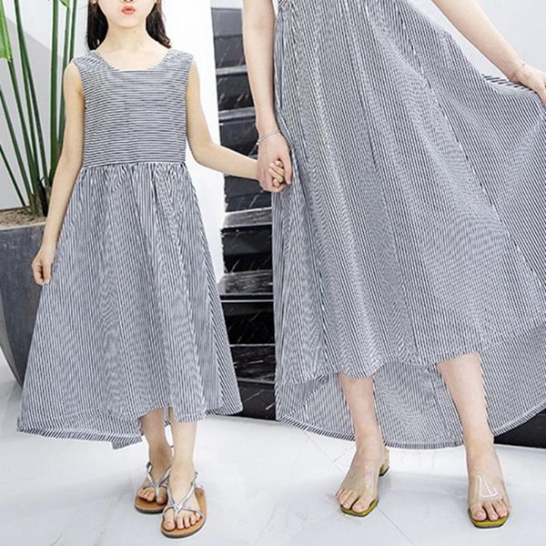 

casual dresses s2pcs/set summer stripe elegant sleeveless mother daughter for home, Black;gray