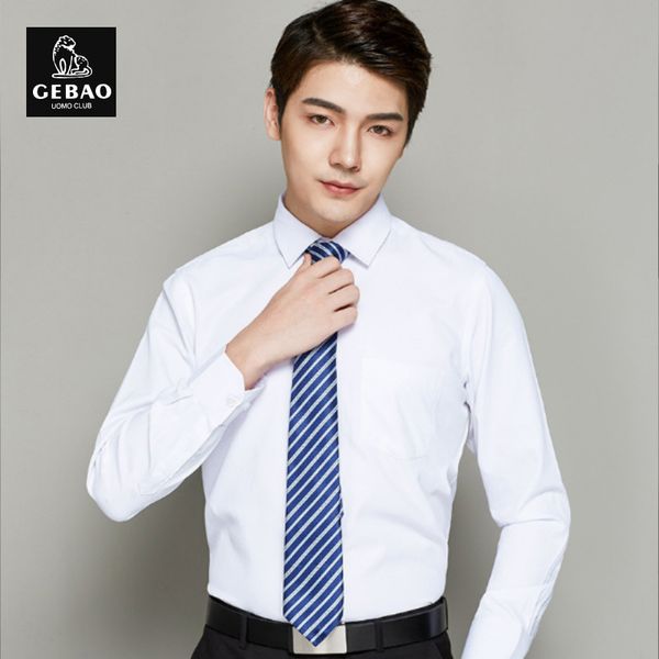 

2020 spring and autumn long sleeve business men's shirt slim square collar professional dress solid white cotton, White;black