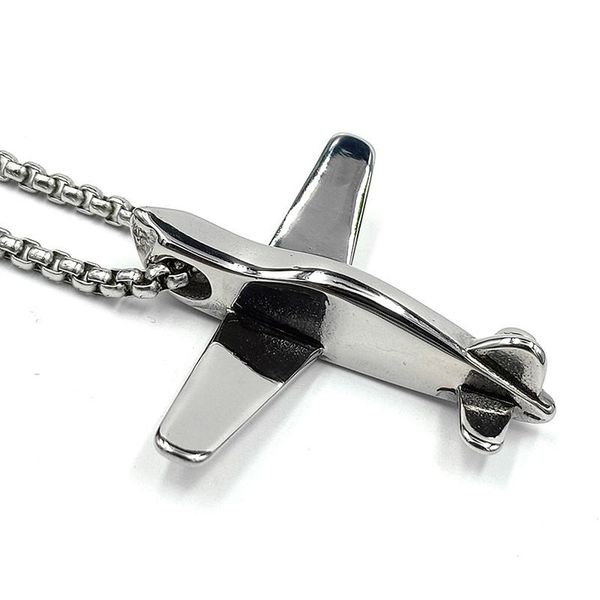 

pendant necklaces fashion stainless steel chain necklace 3d airplane model charm gothic rock hip hop men women jewelry, Silver