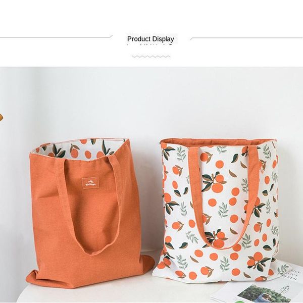 

1pc wheat fabric double-sided dual-use hand bag cotton and linen pocket handbag shopping storage grocery bags