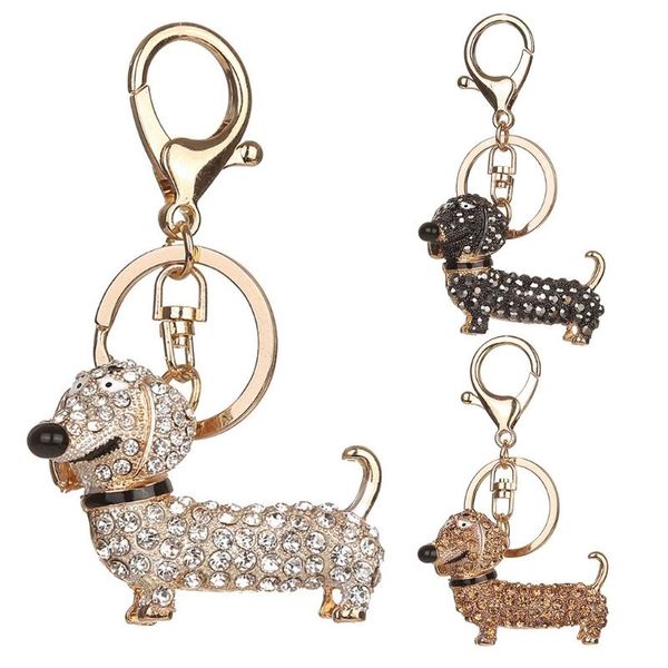 

keychains javrick bling dog dachshund keychain handbag purse pendant car holder key ring jewelry black/ white/champagne color, Silver