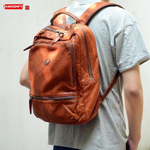 

backpack genuine leather men's shoulder bag lapfashion trend manual large capacity travel bags cow