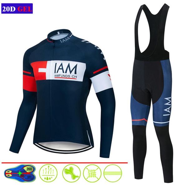 

racing sets 2021 iam men long sleeve autumn outdoor sportswear fleet cycling jersey bike mtb bicycle clothing suit 20d cushion, Black;blue