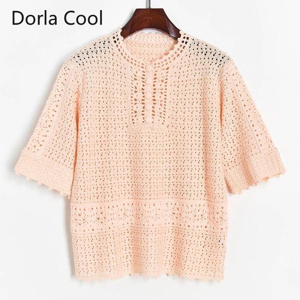 

hollow out crocheted women retro knitted half sleeves sweaters 2021 summer feminine buttons loose pullovers women's, White;black