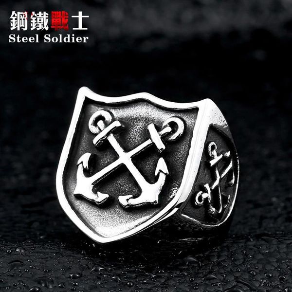 

steel soldier anchor ring stainless fashion for men jewelry factory price cluster rings, Golden;silver