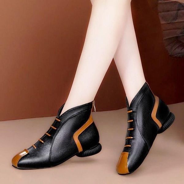 

boots leather spring and autumn wild casual plus velvet women's zipper round toe square heel botas altas mujer, Black