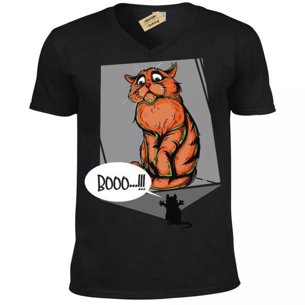

botas miedo gato camiseta graciosa hombre cuello en v, White;black
