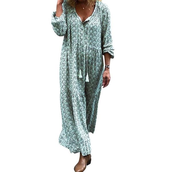 

casual dresses plus size fashion bohemia summer club women sundress v neck floral print long sleeve lady maxi dress vestidos, Black;gray