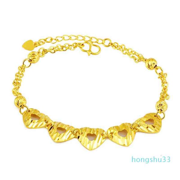 

2021 new fashion heart hollow bracelet for women 24k gold color metal sheets link chain bangle wedding jewelry wholesale, Golden;silver