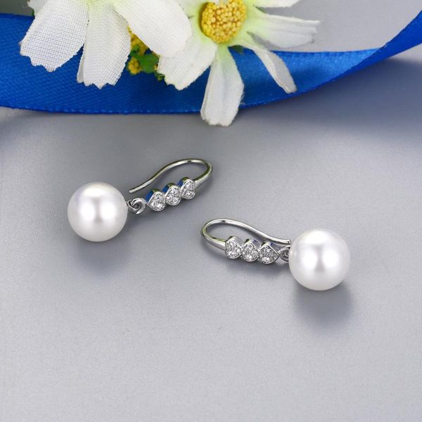 

dangle & chandelier trendy cubic zirconia simple geometric pearl earrings cute heart pendant long dangly for women wedding jewelry gift, Silver