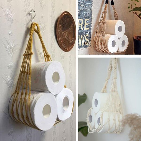 

toilet paper holders wall mounted tissue storage stand net pocket decorative bathroom organizer home kitchen accessories