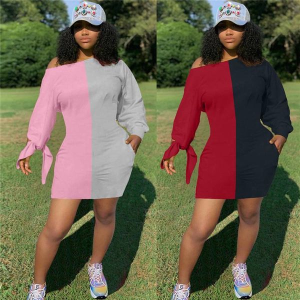 

skew neck long sleeve skinny mini dress young party lady fashion sheath high street chic casual dresses, Black;gray