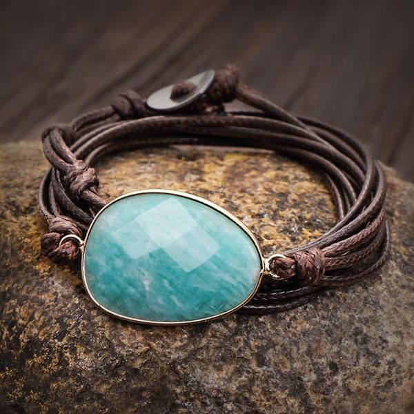 

wrap bracelet natural stones amazonite boho long friendship statement bracelets women gifts charm, Golden;silver