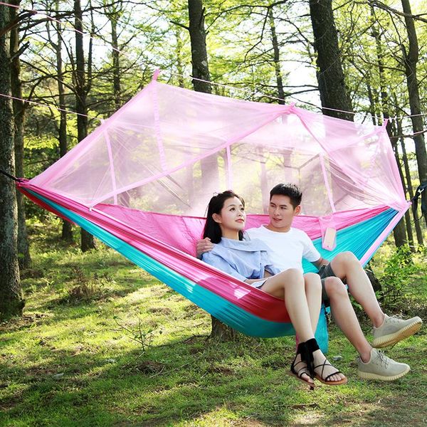 

camp furniture camping garden hammock with mosquito net outdoor 1-2 person portable hanging bed strength fabric swing hunting chair