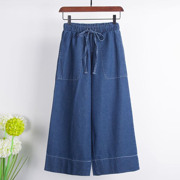 

women's jeans 5xl high waist women vintage plus size femme wide leg pants casual loose pocket streetwear denim trousers qk20, Blue