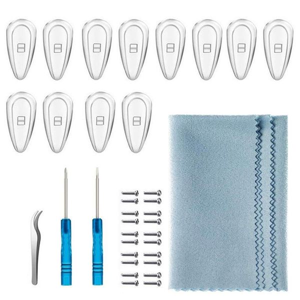 

sunglasses frames soft silicone air chamber eyeglass nose pads,eyeglass repair kit,5 pairs of screw-in bag glasses pad set(blue), Silver