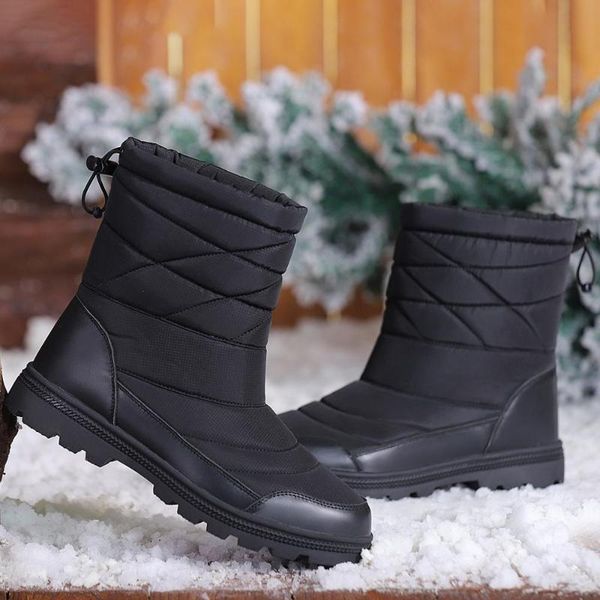 

boots winter men's leather large size outdoor cotton shoes plus fertilizer to increase tarpaulin high help keep warm, Black