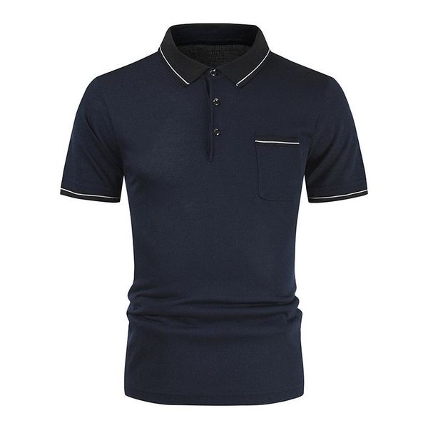 

men's polos summer solid color mens t-shirt striped collar casual business short-sleeved loose large size clothes -40, White;black