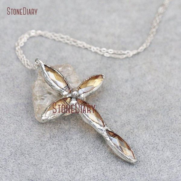 

soldered cross pendant necklace champagne glass crystal bohemian components metalwork altered art supplies nm35910 necklaces, Silver