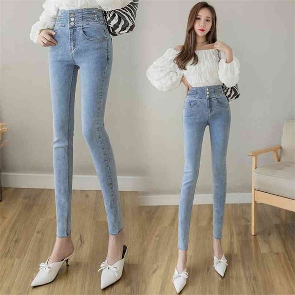 Roupa de mulher esticada apertado-montagem e calças de lápis fino calças de calça jeans calças de cintura alta para mulheres jean mulheres 210520