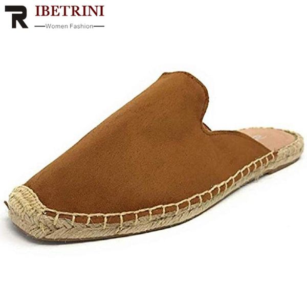 

slippers ribetrini ladies elegant brand straw soles slides low heel women summer slip-on shoes woman, Black