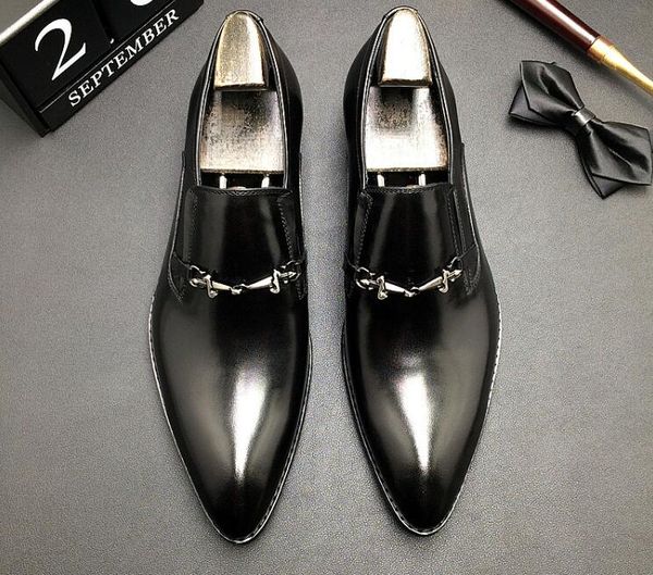 

men cowskin loafers dress shoes oxfords horsebit red bottom genuine leather breathable pointed toes office & career shoes plus size 38~45, Black