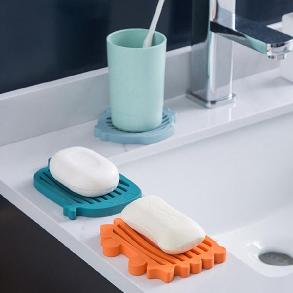 

soap dishes silicone holder reusable drain dish bathroom storage plate tray flexible box non-slip supplies