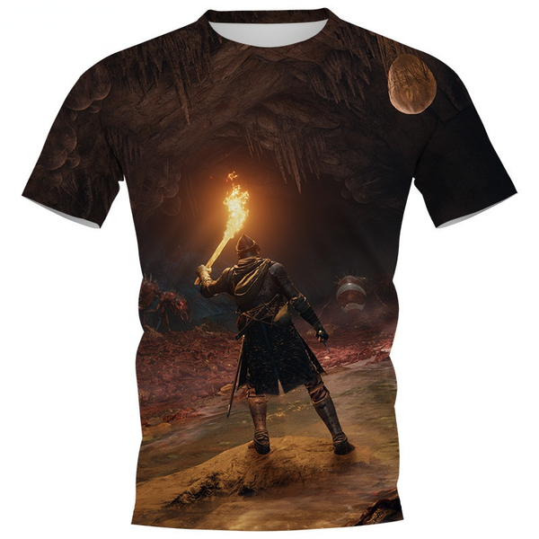 

cloocl elden ring 3d printed t-shirts mens casual clothes slim short sleeve shirts teens, White;black