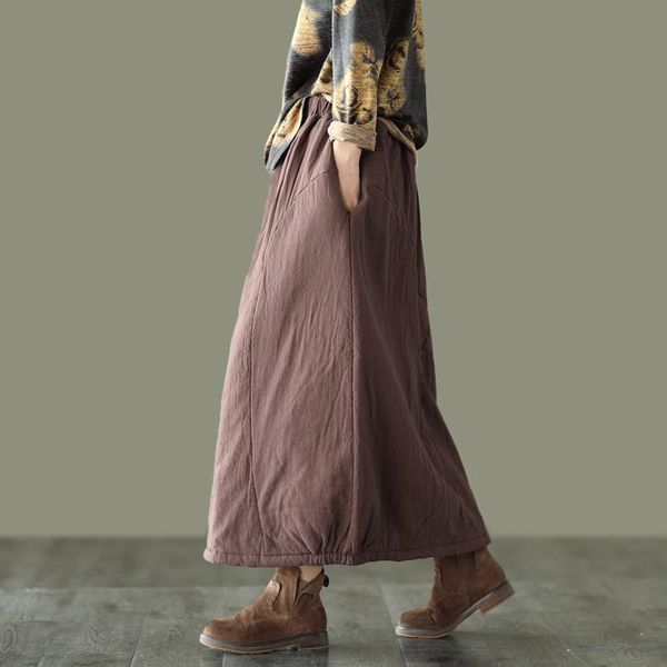 

skirts good quality big size women vintage thick and warm cotton linen winter skirt, Black