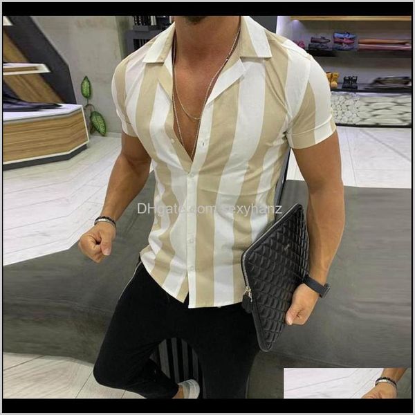 Camisetas Roupas Vestuário Drop Gotas Forma Verão Listrado 2021 Mens Luxo Slim Fit Camisa Manga Curta Elegante Formal Tee Tops Blus