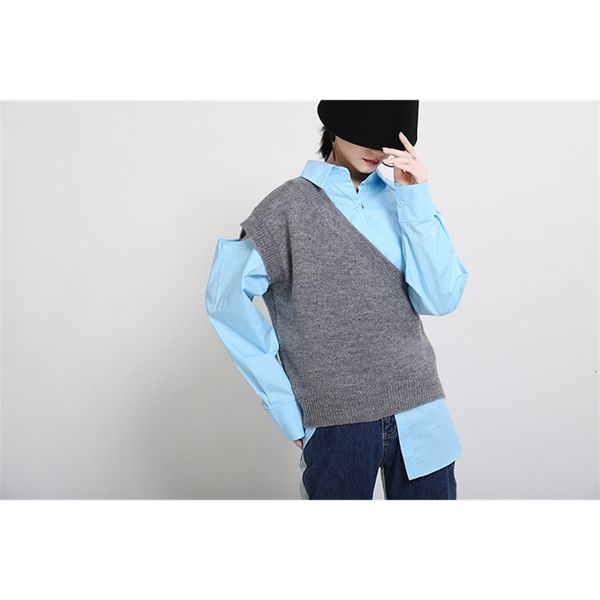 

jacket Msxu Female autumn sleeveless slanted shoulder brace asymmetric neck loose woollen waistcoat, Black;brown