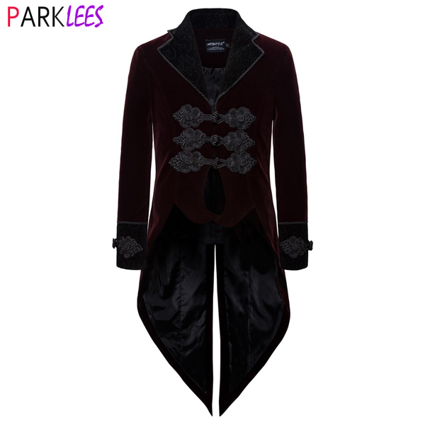 

men's luxury embroidery steampunk jacket tailcoat halloween costumes victorian coat gothic cosplay vintage frock uniform suits & blazer, White;black