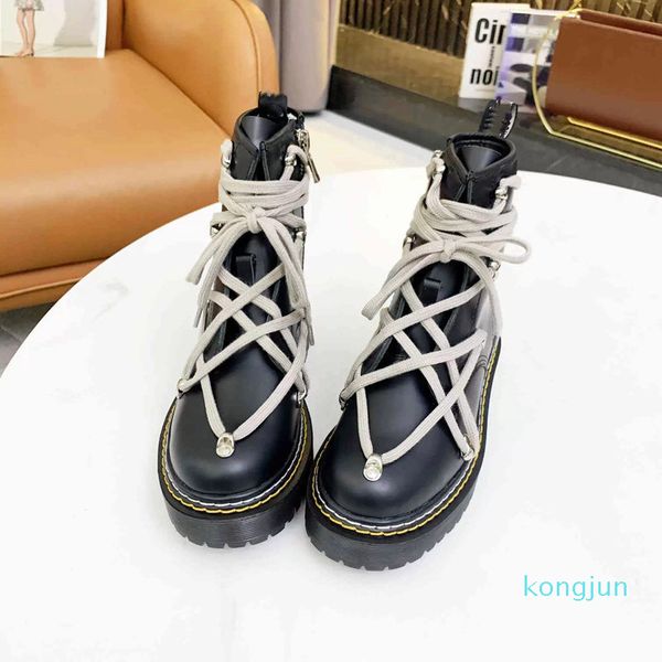 

autumn winter ankle boots for woman and man female platform fashion tie straps booties pu leather mens chunky heel boot size 35-44, Black