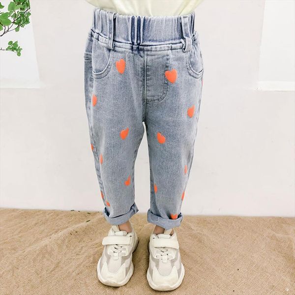 

baby jeans heart pattern girl casual style infantil spring autumn kid clothes, Blue