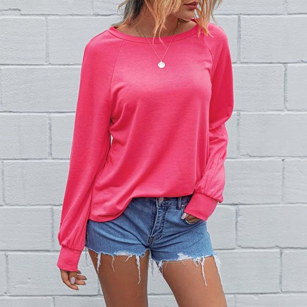 

women's t-shirt casual woman t shirts autumn european and american fashion all-match round neck long sleeve solid color, White