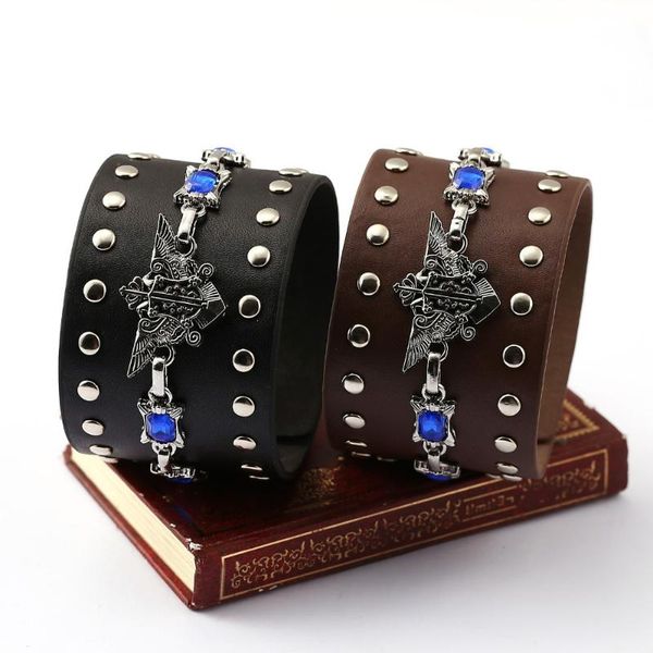 

tennis cosplay black butler men bracelets for women pulseras jewelry 100% leather bracelet bangles, Golden;silver