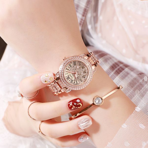 

gedi tiktok trend ladies' watch, light and full table waterproof steel band, female watch shake sound same., Slivery;brown