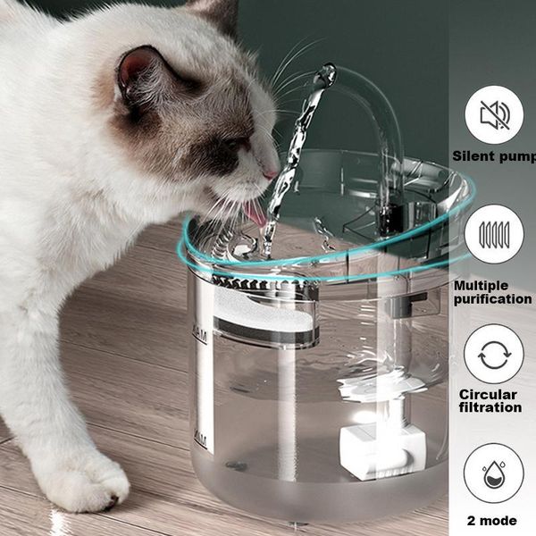 

cat bowls & feeders 2l automatic dog water fountain with faucet dispenser transparent filter drinker pet sensor drinking feeder