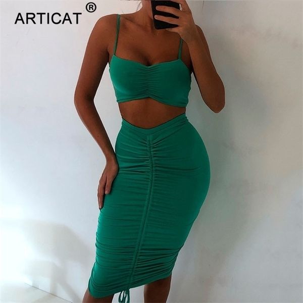 

articat two piece pleated party dress women spaghetti strap backless slinny pencil christmas dress casual dress vestidos 210409, Black;gray