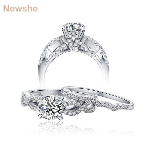 

she 925 sterling silver 2 pcs wedding rings bridal sets s cz engagement band classic design jewelry for women cluster, Golden;silver