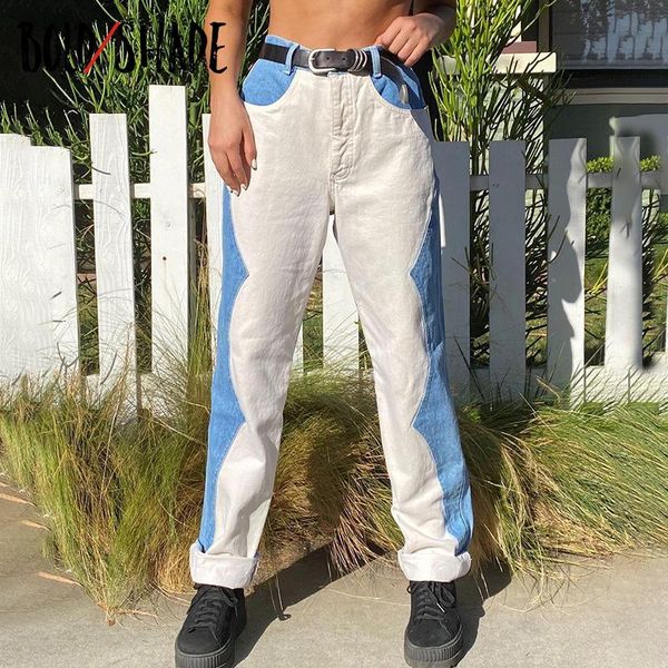 

bold shade 90s indie aesthetic skater denim jeans women patchwork vintage boyfriend pants grunge high waist fashion baggy women's, Blue