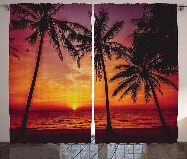 

curtain & drapes tropical curtains sunset beach with palm trees peaceful ocean evening view resort living room bedroom window