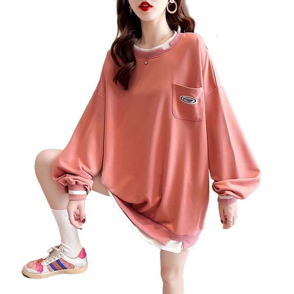 

women hoodie false two piece sweatshirt loose fashion cotton harajuku female pullover oversize clothes, Black