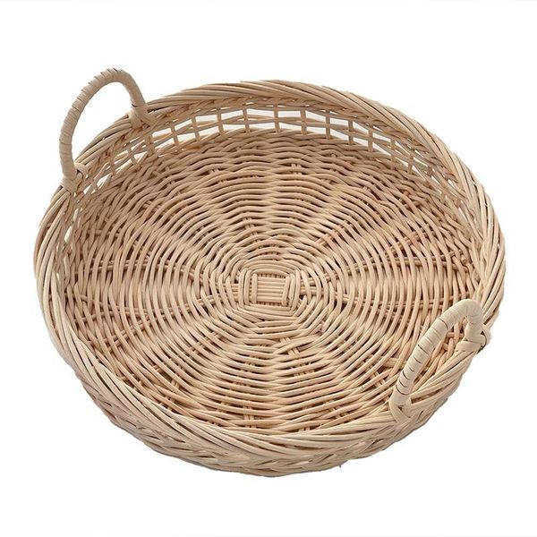 

storage baskets bread fruit rattan tray basket round wicker food breakfast display