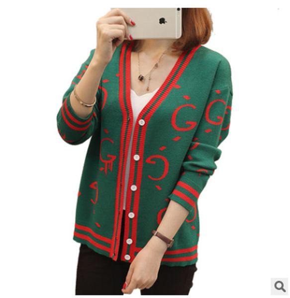

2021 autumn and winter new sweater women cardigan jacquard loose mid-length v-neck knitted cardigan jacket, White;black