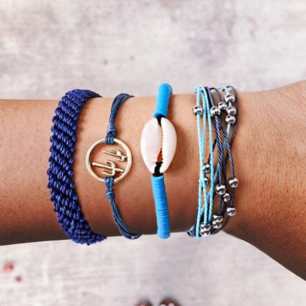 

bohemian shell cactus rice bead bracelet bangle beach anklet jewelry handmade friendship braided rope bracelets for women men, Golden;silver